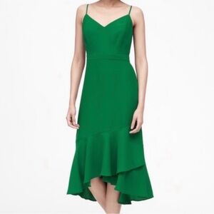 Banana Republic V Neck Mermaid Kelly Green Midi Ruffle Sz 2 Cocktail Fairy Dress